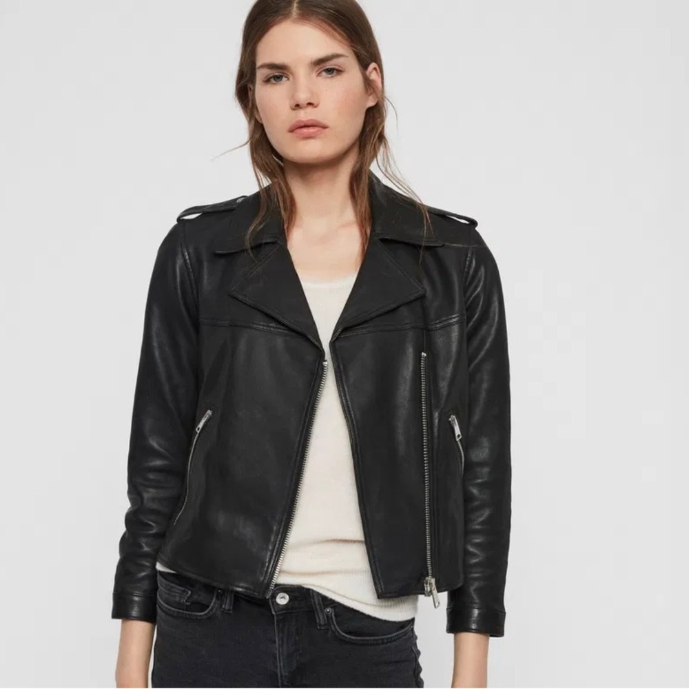 All Saints Hyland Leather Biker Moto Jacket Belted Zippers
